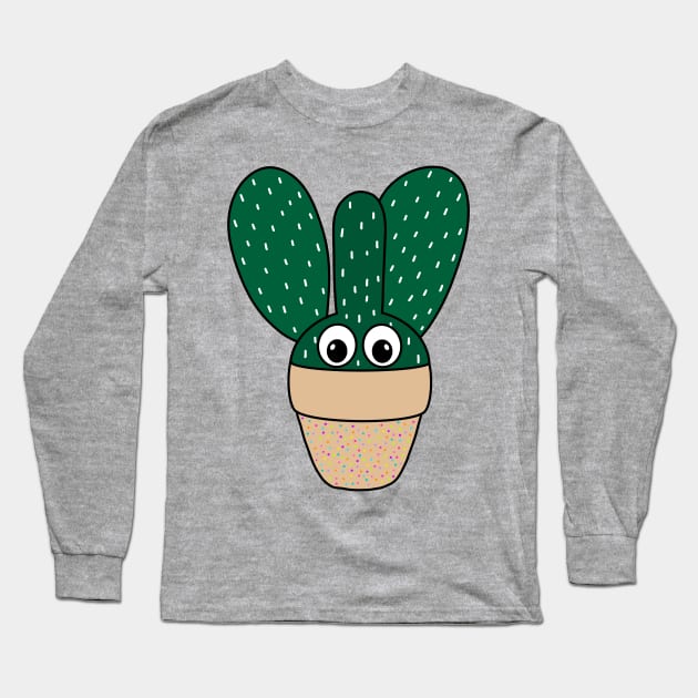 Cute Cactus Design #264: Bunny Ears Cactus In Dotted Terra-cotta Pot Long Sleeve T-Shirt by DreamCactus